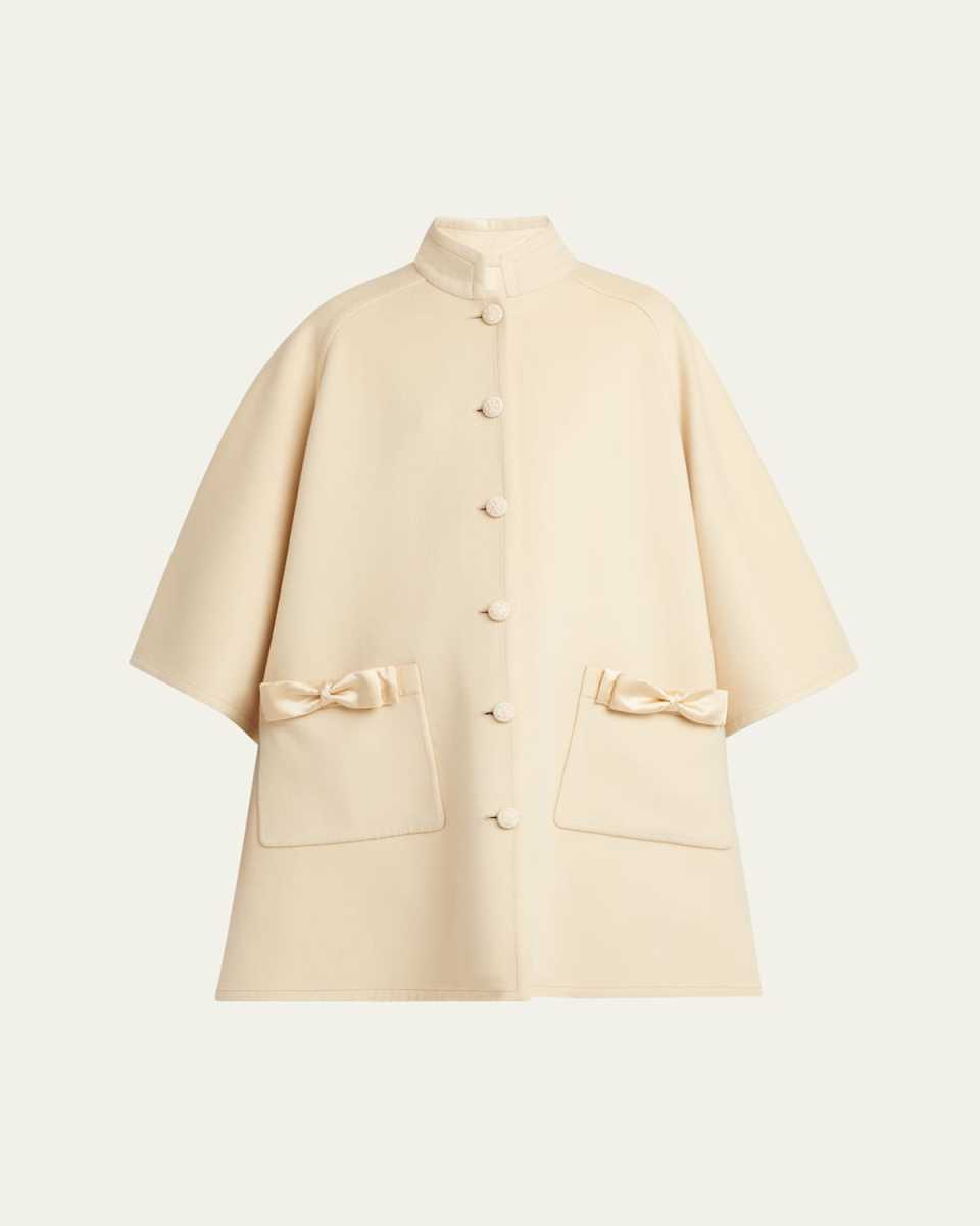 Bow Three-Quarter Sleeve Wool Cashmere Cape